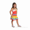 Girls' dresses, cotton/spandex jersey, colorful with ruffles and tulle, low waist, singlet bodice